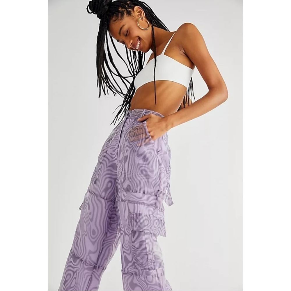 The Ragged Priest Dissolver Purple Mesh Overlay Oversized Wide Leg Cargo Pants - Picture 12 of 13